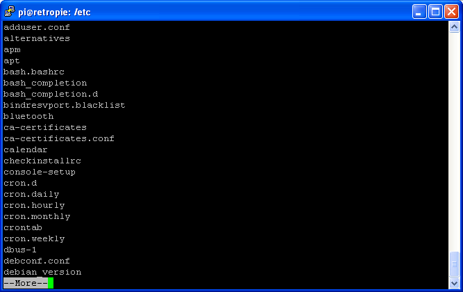 Raspbian Command Line - Output of ls Piped Via more